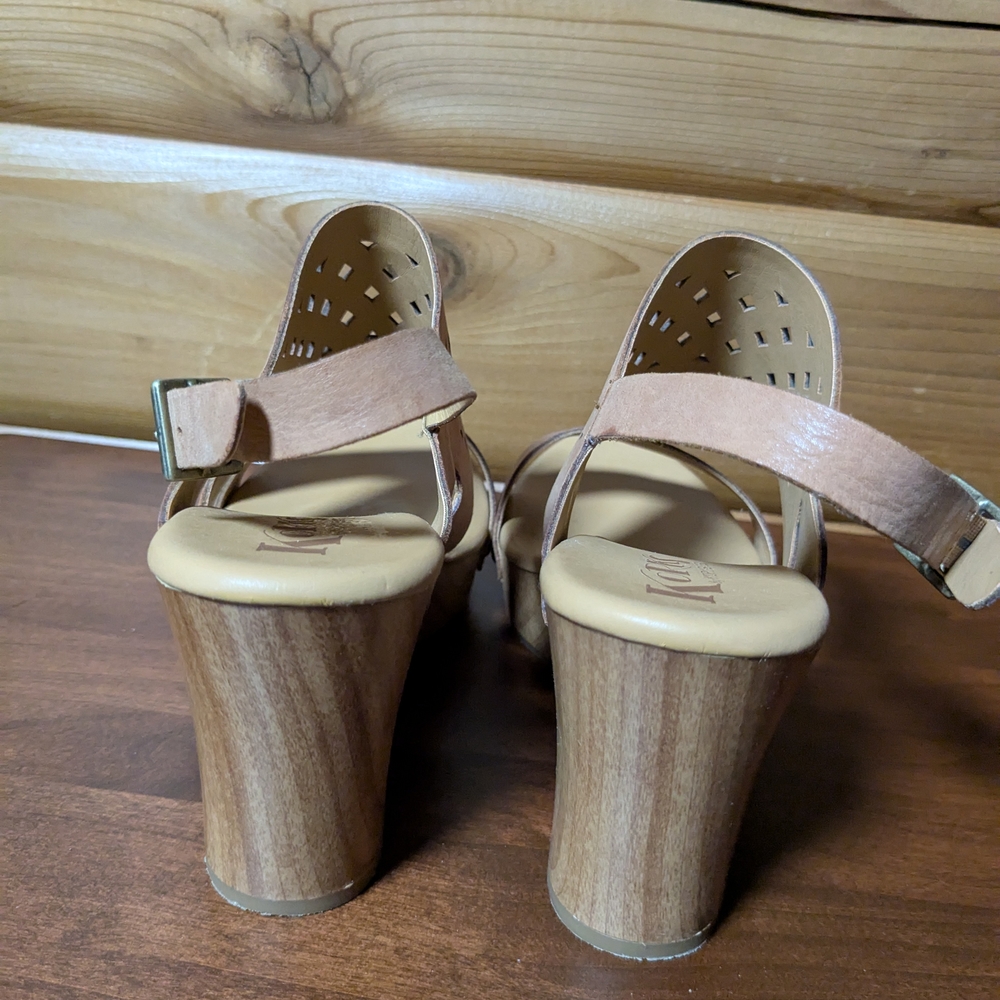 Korks Tan Wedge Sandals - Picture 9 of 12